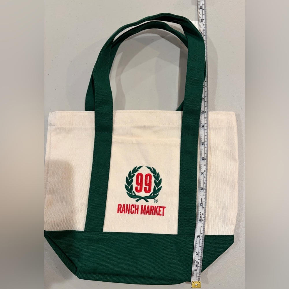NWT 99 Ranch Market Green Mini Tote Bag Canvas Embroidered Logo Front Pocket - Picture 6 of 8
